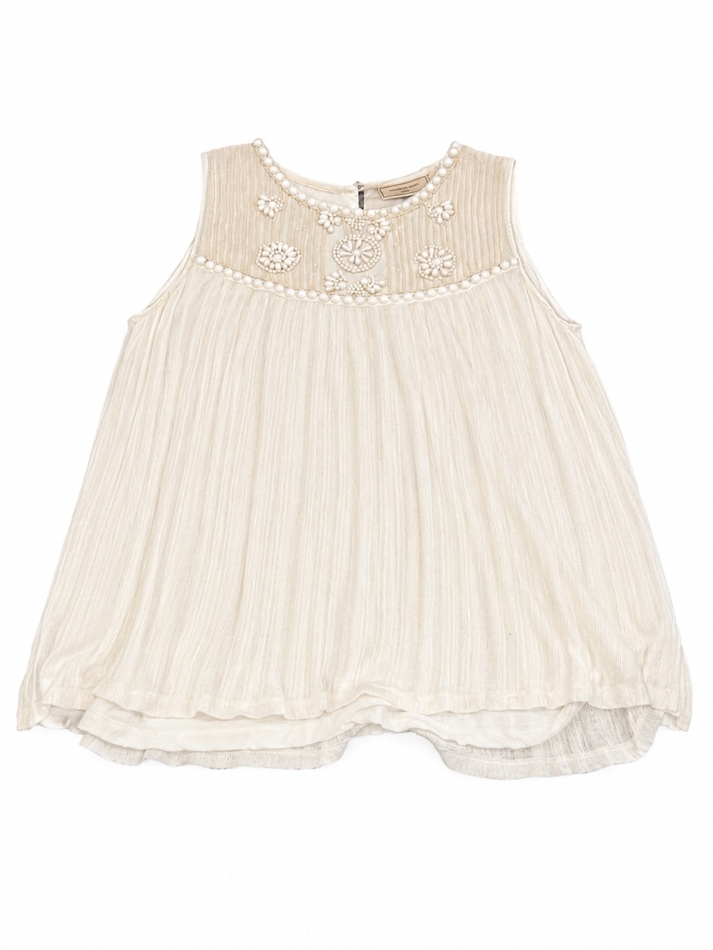 Moulinette Soeurs Anthropologie Ivory Beaded Sleeveless Swing Top Size M